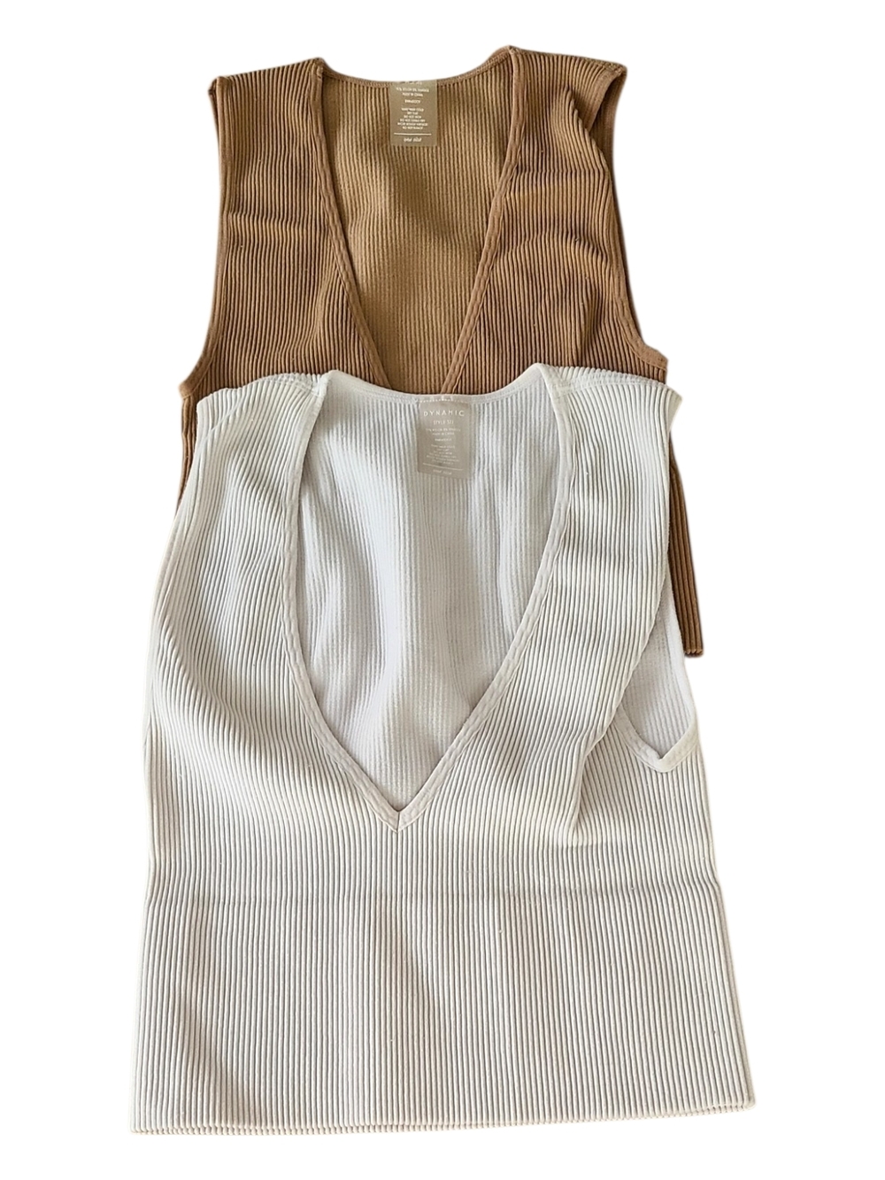 Dynamic Ribbed V-Neck Tank Top Duo - White & Tan